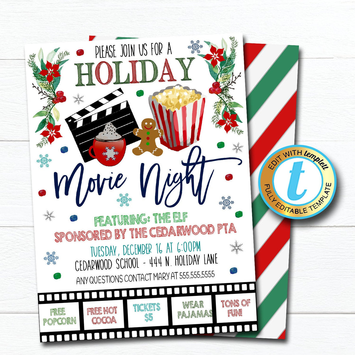 Christmas Movie Night Event Invite | TidyLady Printables for Free Printable Movie Night Invitations