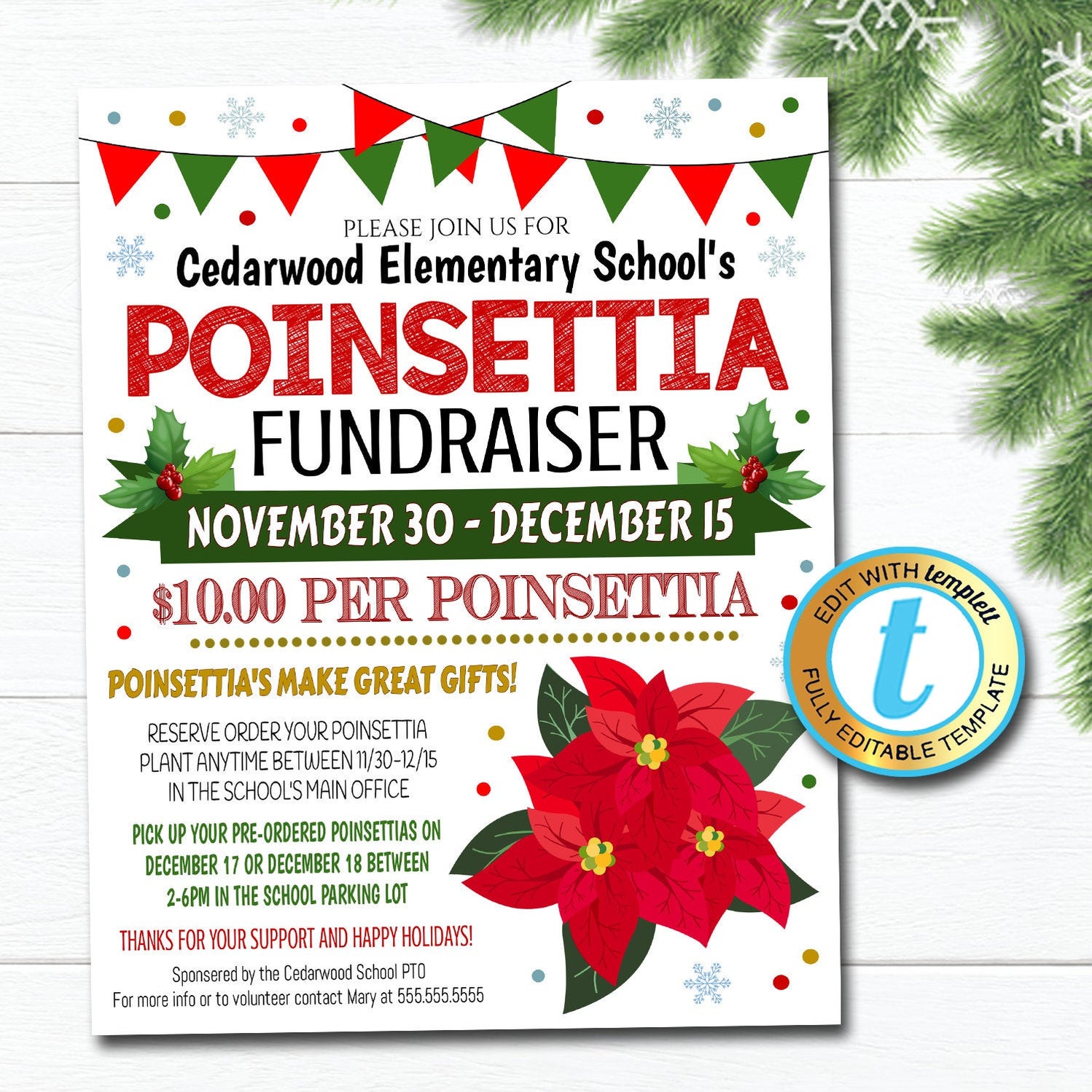 School Poinsettia Fundraiser Flyer | TidyLady Printables