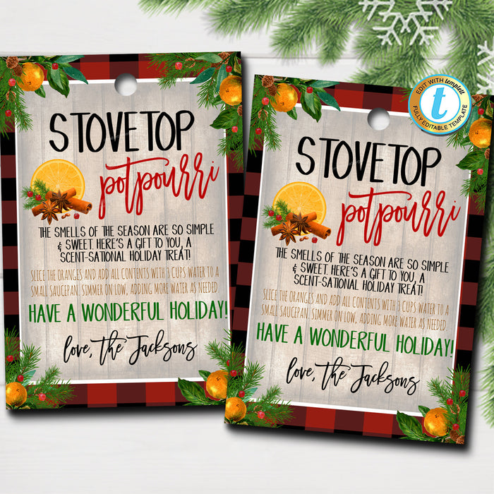 Stovetop Potpourri Gift Tags, Christmas Holiday Scent-sational, Candle Tag, Holiday Teacher Staff Gift Idea, Secret Santa,  Template