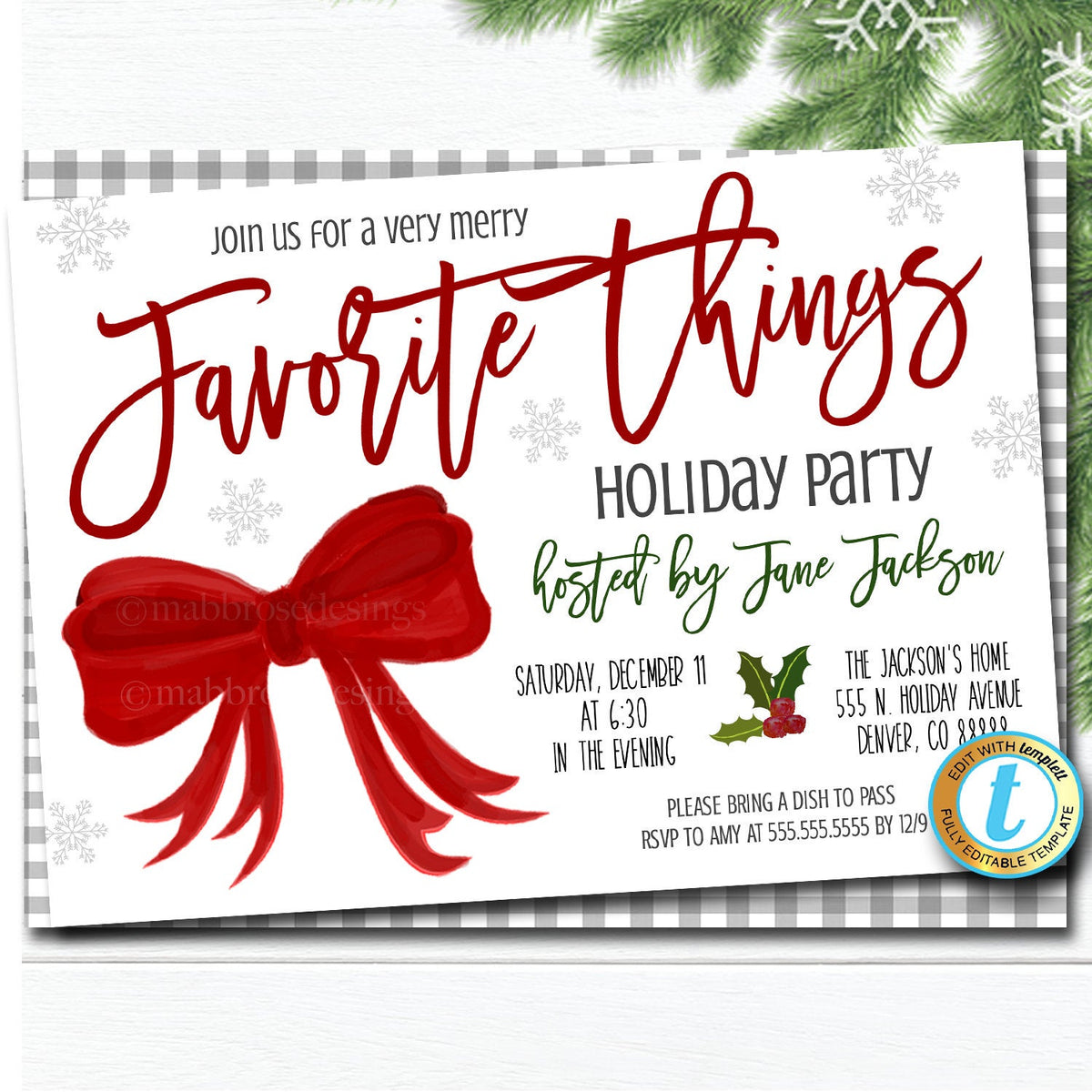 Favorite Things Party Invitations in Red