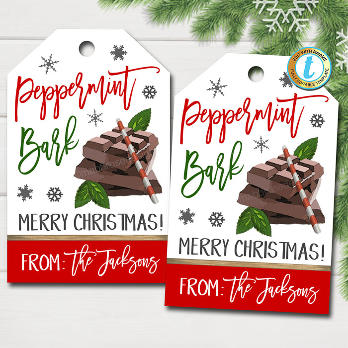 Christmas Peppermint Bark Gift Tags, Holiday Candy Chocolate Bakery Treat Gift Tag, Secret Santa Teacher Xmas Label, DIY  Template