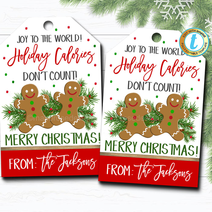 Christmas Gift Tags, Holiday Calories Don't Count, Candy Chocolate Cookie Treat Gift Tag, Secret Santa Teacher Staff, DIY  Template