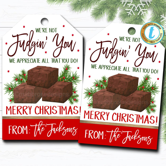 Christmas Gift Tags, Chocolate Fudge, Candy Homemade Bakery Treat Label, Holiday Appreciation Staff Employee Teacher, DIY  Template