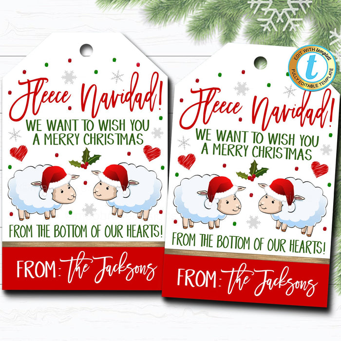 Christmas Gift Tags, Fleece Navidad, Teacher Staff Employee Holiday Gift, Blanket Mitten Sock Tag  Template, Self-Editing Download