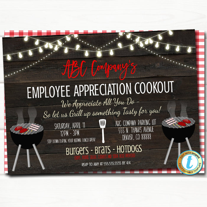 Appreciation BBQ Party Invitation, Customer Client Thank You Event, Company Picnic Teacher Staff Appreciation Week INSTANT DOWNLOAD Template