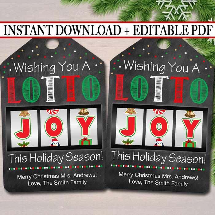 Christmas Lottery Gift Tag Printable, Wishing You a Lotto Joy, Work Teacher Staff, Holiday Party Exchange Gift Tag