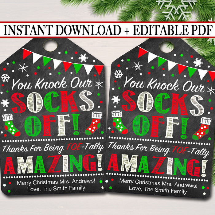 Christmas Sock Gift Tags Staff, Xmas Ugly Fuzzy Socks Mani Pedi Gift, Toe-Tally Amazing Teacher Staff Holiday Appreciation,