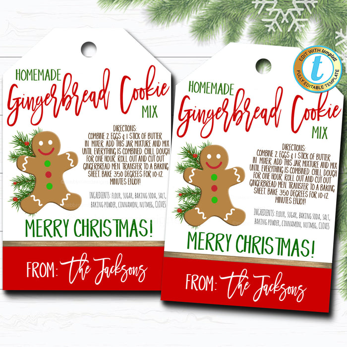 Christmas Gift Tags, Cookie Jar Mix, Gingerbread Recipe Tag Holiday Teacher Staff Secret Santa Gift, Xmas Treat Label DIY  Template