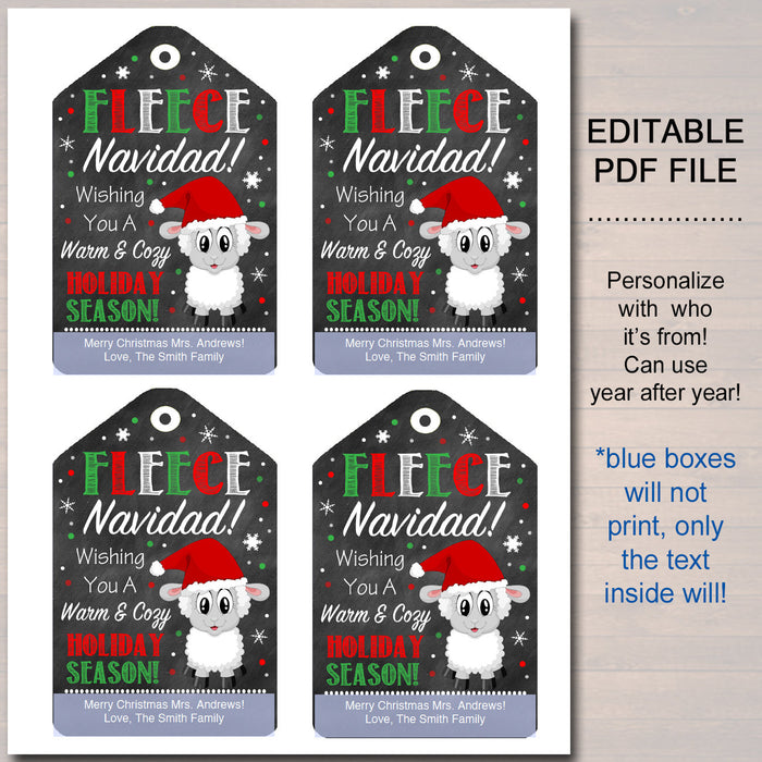 Fleece Navidad Christmas Gift Tags, Secret Santa, Office Staff Teacher Gift Holiday Printable, White Elephant,