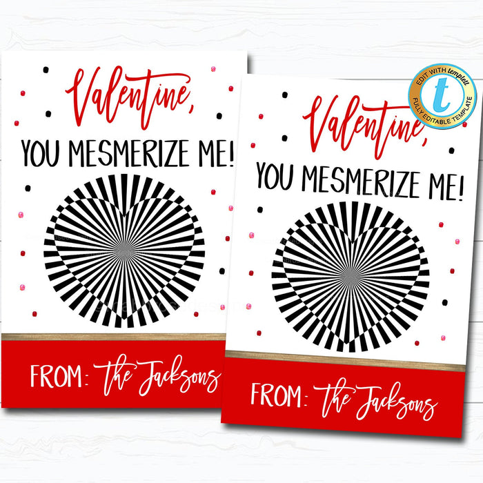 Valentine Gift Card, Happy Valentine's Day Game Optical Illusion Treat Gift Label, Classroom School Friend Valentine, DIY  Template