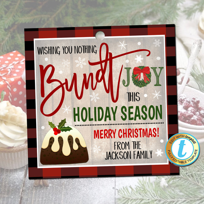 Christmas Gift Tags, Holiday Bundt Cake Tag, Teacher Staff Employee Xmas Gift, Bakery Handmade Cake Editable Template, Self-Editing Download