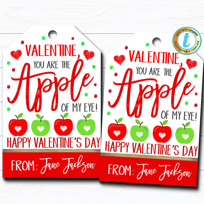 Valentine Apple Gift Tags, You're The Apple of My Eye, Apple Fruit Valentine, Classroom School Teacher Staff Valentine DIY  Template