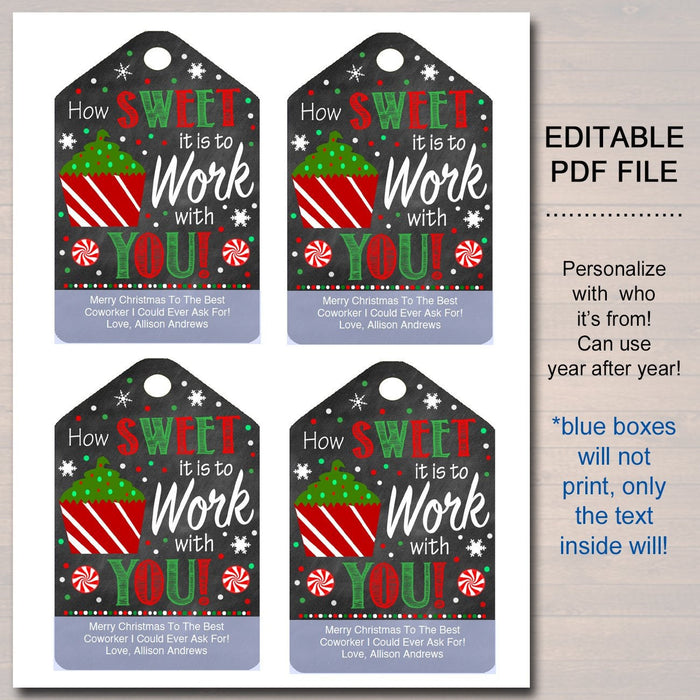Christmas Coworker Favor Tags, Holiday Staff Appreciation Labels Printable INSTANT + EDITABLE Thank You Gift, Xmas Candy Cookie Treat Tag