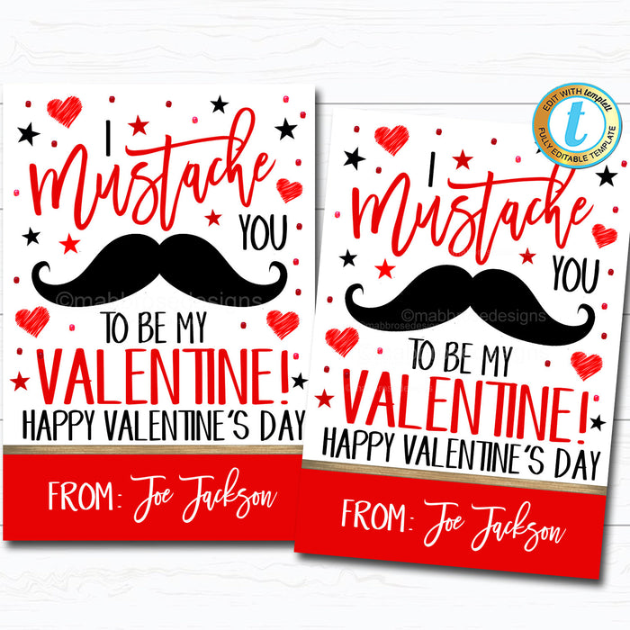 Mustache Valentine, I Mustache You to Be my Valentine Card, Funny Classroom Party School, Teacher Staff Valentine Tag, DIY  Template