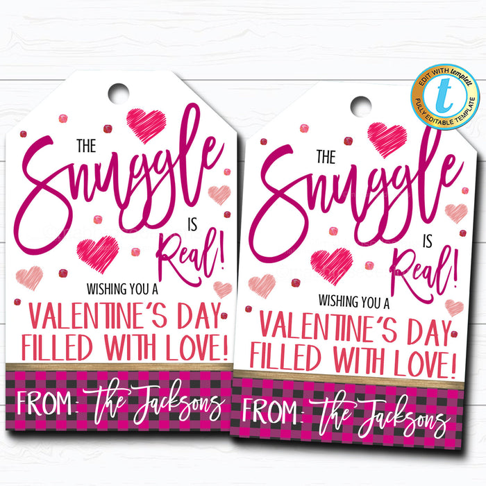 Valentine Gift Tags, The Snuggle is Real, Teacher Staff Employee Valentine Gift, Blanket Mitten Tag  Template, Self-Editing Download
