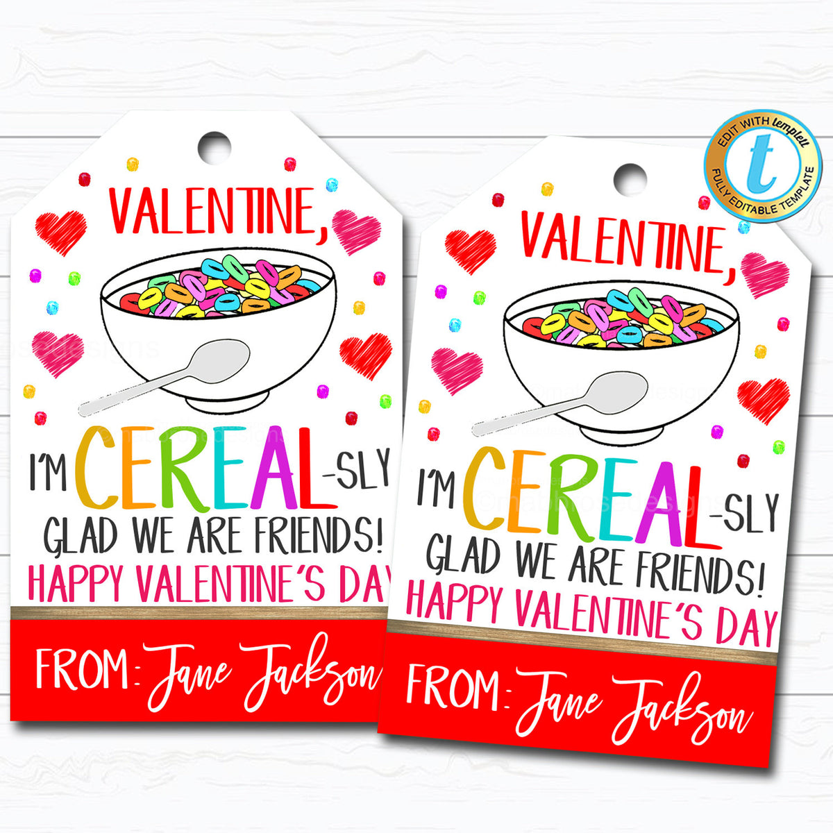 valentine cereal gift tags - cereal-sly glad printable — tidylady