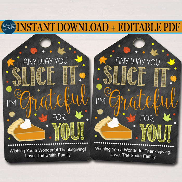 Thanksgiving Gift Tags, Grateful For You Pumpkin Pie Label