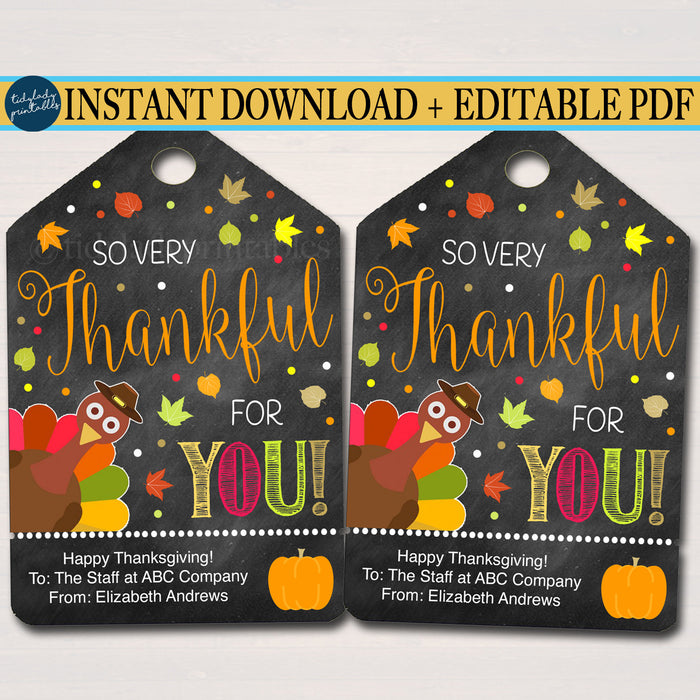 Thanksgiving Gift Tags, Grateful Thankful For You