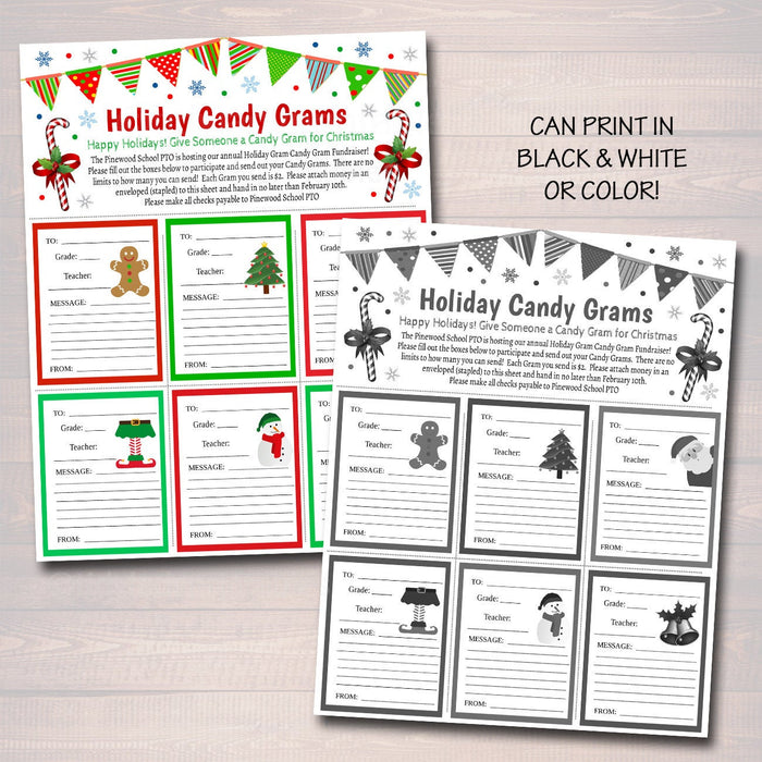 Christmas Candy Gram Flyer, Holiday Candy Gram Fundraiser, Santa Pto Pta School Church Fall Fundraiser, Xmas Printable EDITABLE TEMPLATE