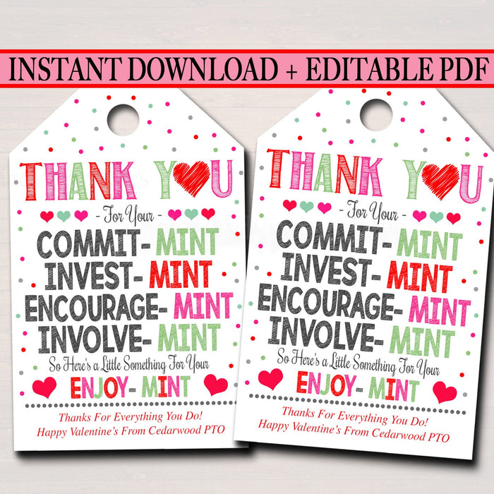 Valentines "Mint" Thank You Tags - Show Your Apprecitaion!