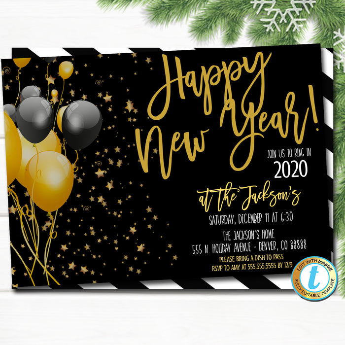 New Years Party Invitation, Adult Holiday Invite, Xmas Cocktail Party, Corporate Work Party Editable Template, DIY Self-Editing Download