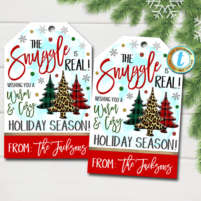 Christmas Gift Tags, The Snuggle is Real, Teacher Staff Employee Holiday Gift, Blanket Mitten Tag  Template, Self-Editing Download