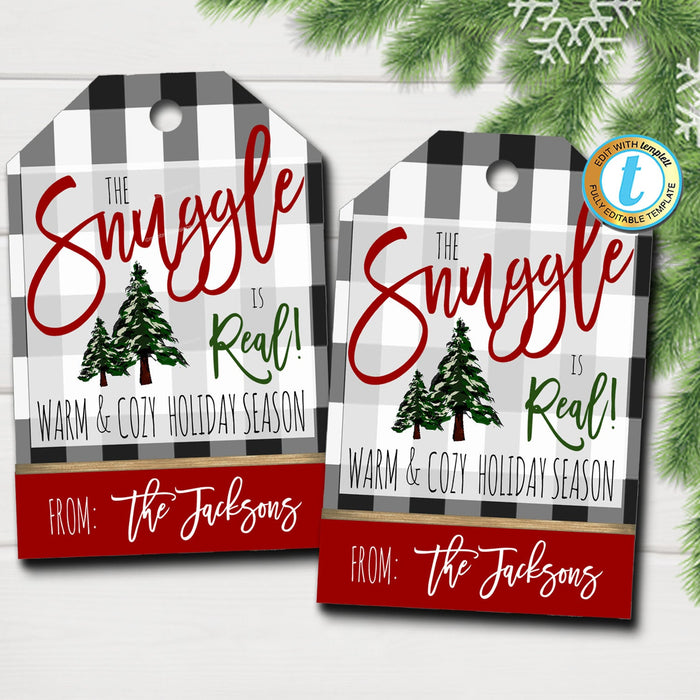 Christmas Gift Tags, The Snuggle is Real, Teacher Staff Employee Holiday Gift, Blanket Mitten Tag  Template, Self-Editing Download