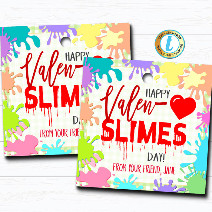 Valentine Slime Tags, Happy Valen-Slimes Day Tag, Kid Classroom Friend, School Teacher Valentine Gift, Printable DIY  Template