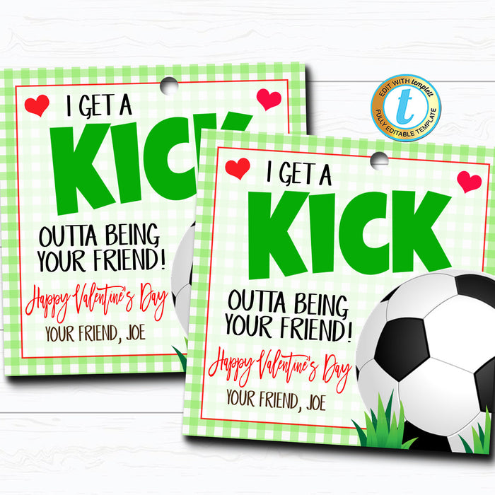 Soccer Valentines, Boy Sports Ball Valentine Card Gift Classroom Party School, Teacher Staff Valentine Tag, DIY Printable  Template
