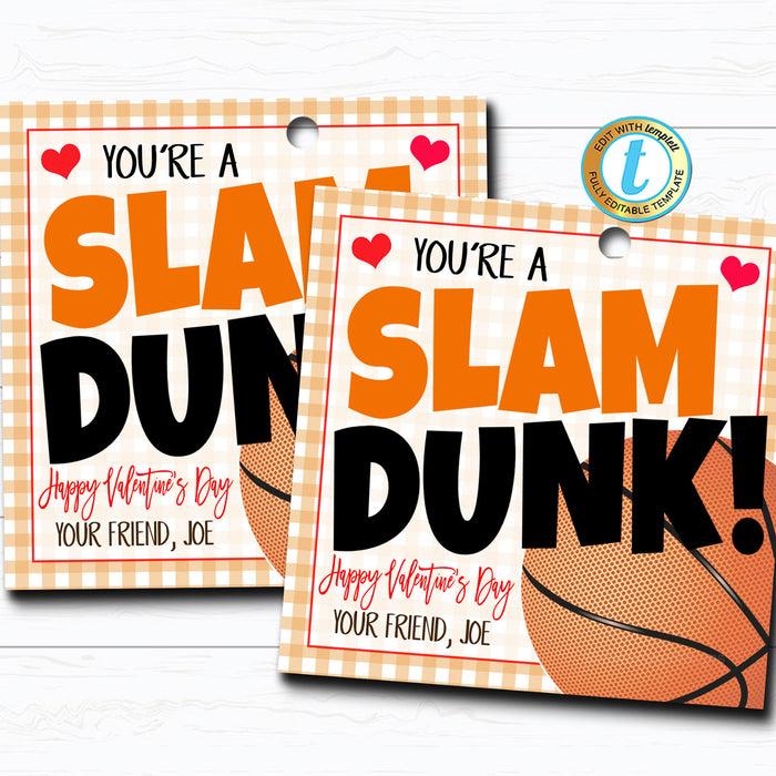 Basketball Valentines, Boy Sports Valentine Card Gift, Classroom Party School, Teacher Staff Valentine Tag, DIY Printable  Template