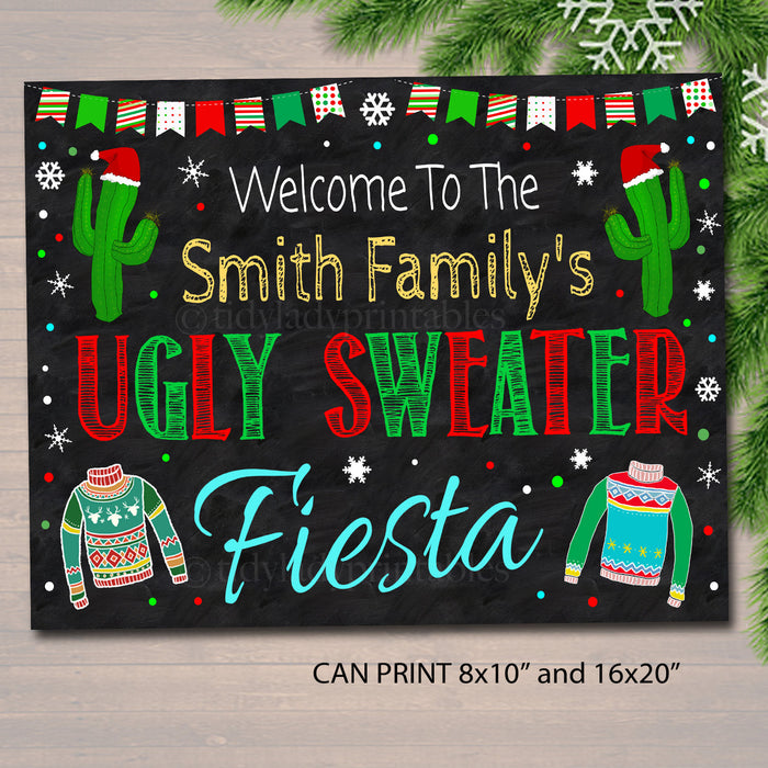 Christmas Ugly Sweater Fiesta Welcome Sign, Margarita and Mistletoe Holiday Party Invite Adult Taco Bout a Xmas Party Feliz Navidad EDITABLE