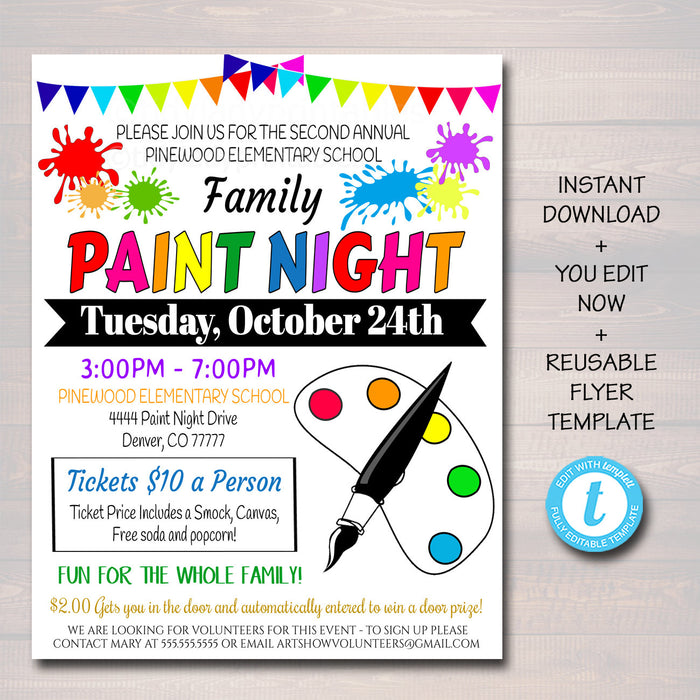Family Art Night Flyer - Creative Fundraiser Event Printable Template
