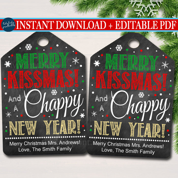 Christmas Lip Balm Tags, Merry Christmas & Chappy New Year Staff Secret Santa, White Elephant Chapstick Gift Tag, Printable