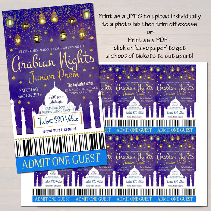 Arabian Nights Prom Dance Set, Flyer Invitation Ticket Printable