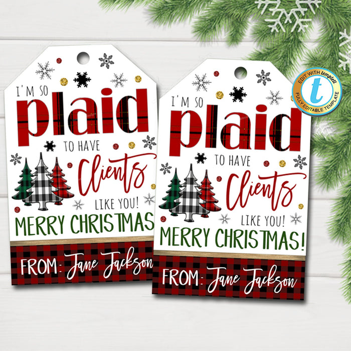 Christmas Gift Tags, So Plaid to Have You, Holiday Appreciation, Office Staff Client Coworker, Blanket Socks Mitten Tag,  Template