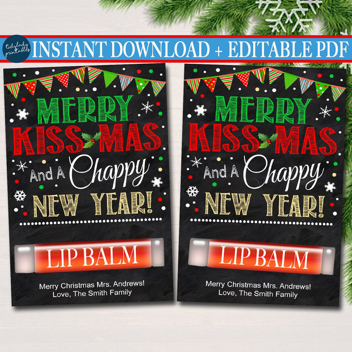 Christmas Lip Balm Card, Merry Christmas & Chappy New Year Staff Secret Santa, White Elephant Chapstick Gift Tag, Printable