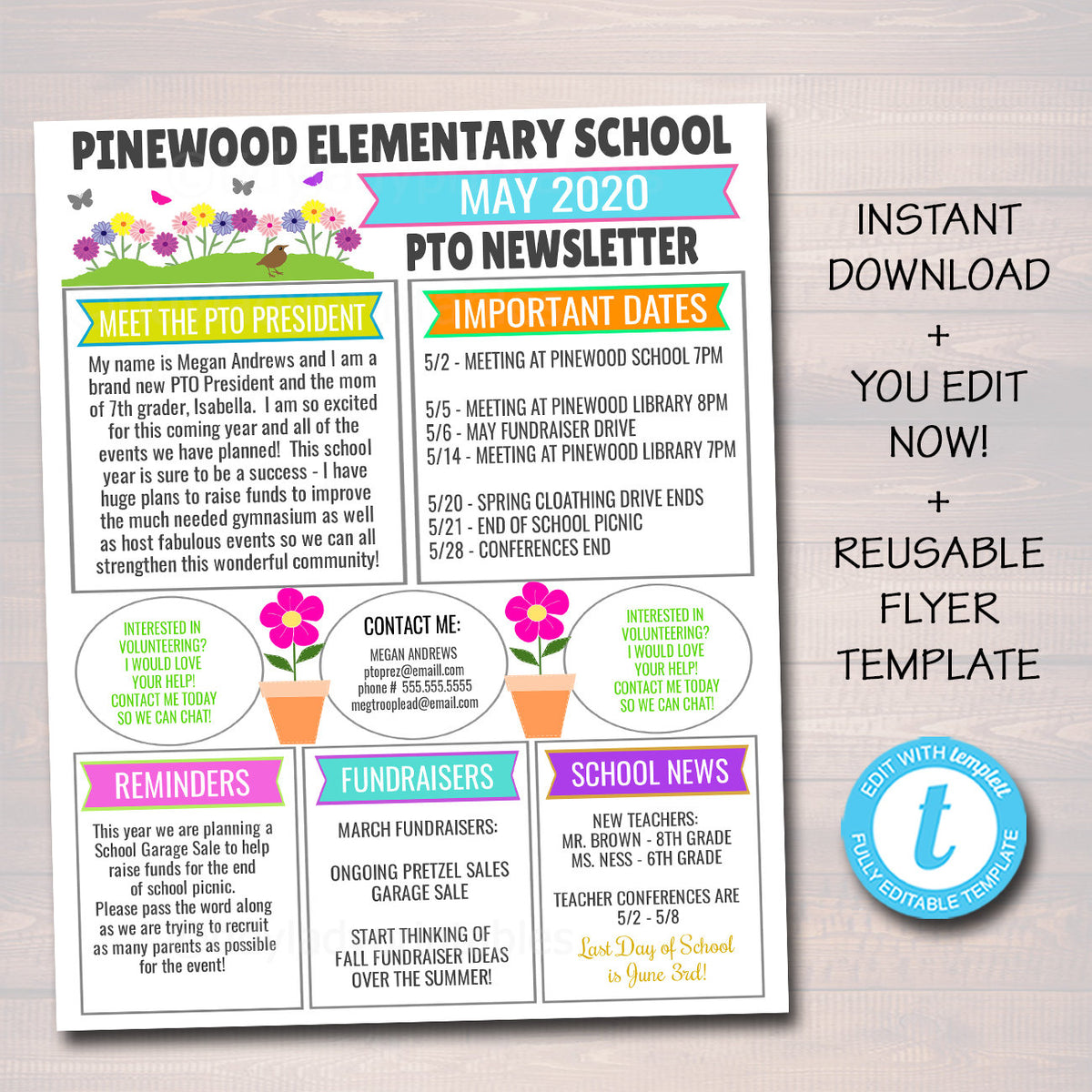 May Newsletter Flyer Template PTO PTA | TidyLady Printables