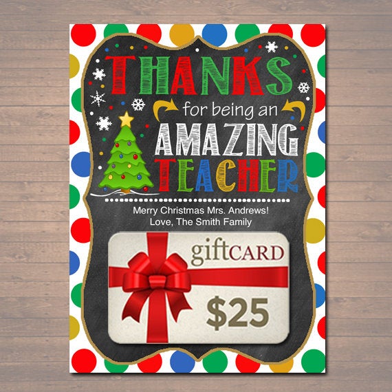 Christmas Gift Card Holder Printable, Thanks for Being an Amazing Teacher, Holiday School Pto pta Appreciation,