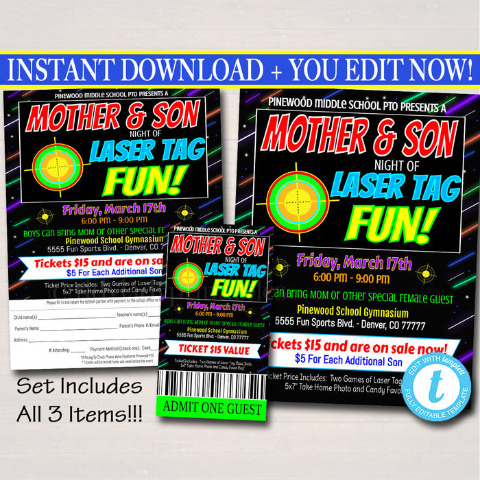 laser-tag-mother-son-night-flyer-set-tidylady-printables for Editable Free Printable Laser Tag Invitation Template Laser Tag Mother Son Night Flyer Set | TidyLady Printables for Editable Free Printable Laser Tag Invitation Template
