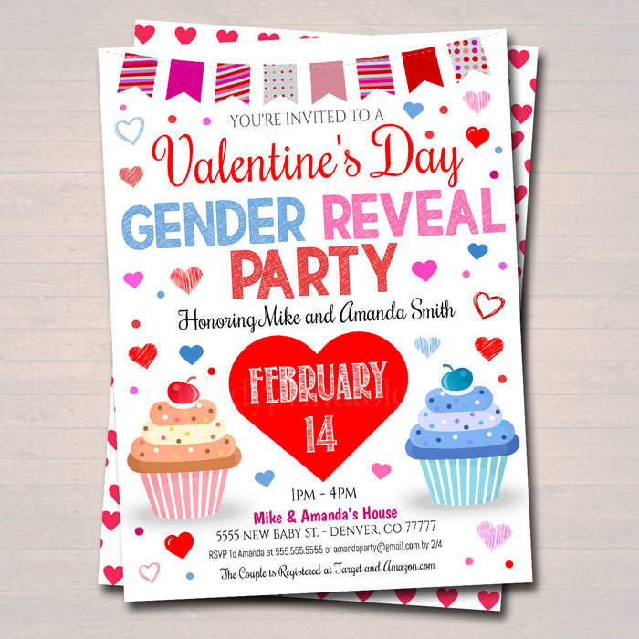 Valentine's Day Gender Reveal Party Invitation - What Will The Little Sweetheart Be? Printable Template