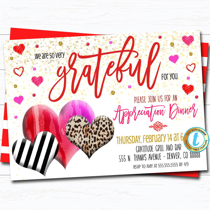 Valentines Day Appreciation Party "Grateful for You" Printable Invite