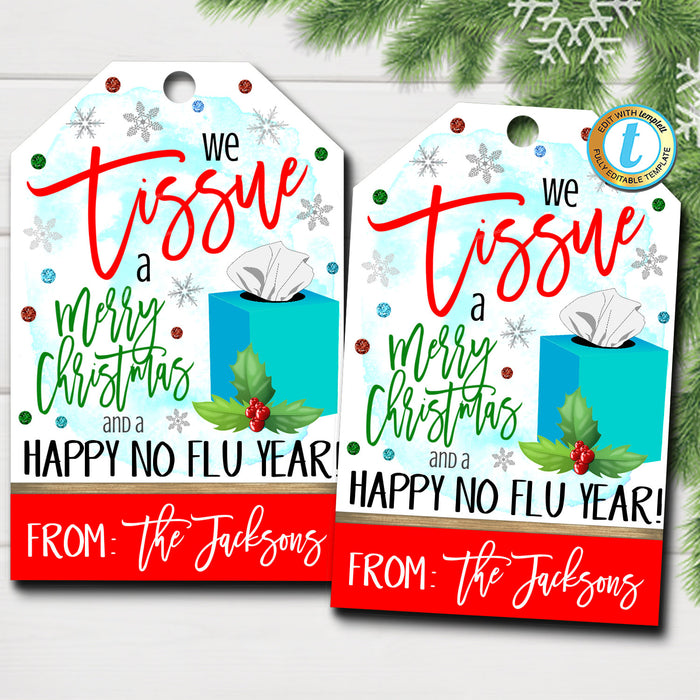 Christmas Gift Tags, We Tissue a Merry Christmas, Holiday Kleenex Gift Tag, Secret Santa Teacher Staff School Nurse, DIY  Template