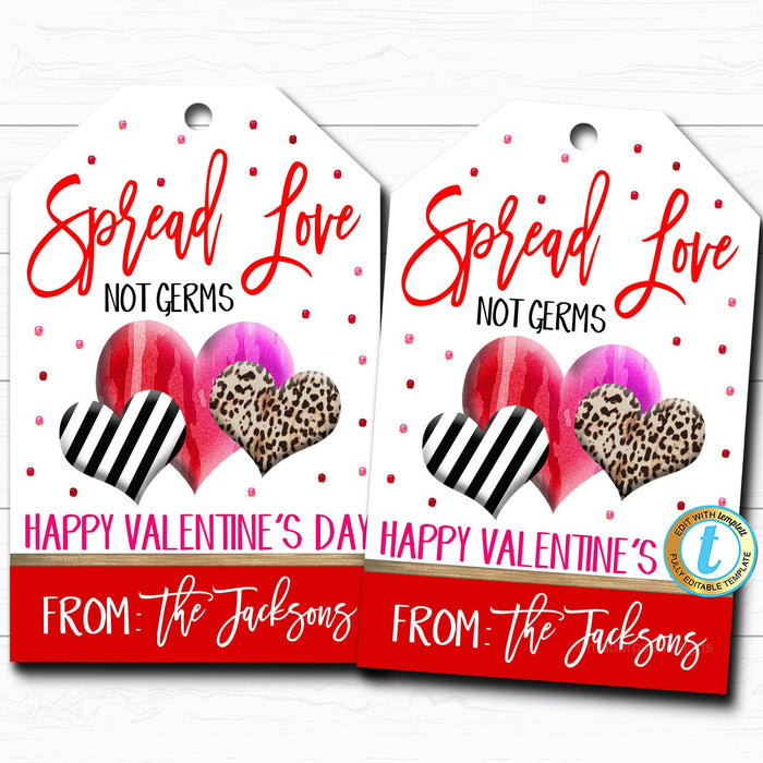 Valentine Gift Tags "Spread Love Not Germs" Soap Gift Tag Printable Template