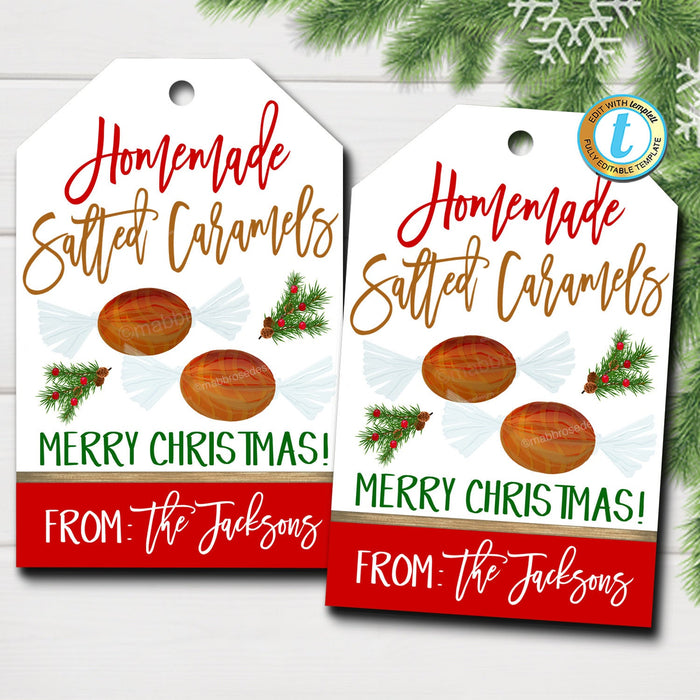 Christmas Gift Tags, Salted Caramels, Holiday Candy Homemade Bakery Treat Gift Tag, Secret Santa Teacher Xmas Label, DIY  Template