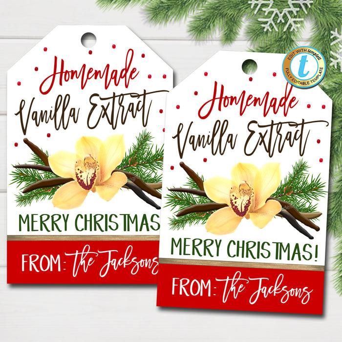 Christmas Vanilla Extract Gift Tags, Holiday Homemade Kitchen Treat Gift Tag, Secret Santa Teacher Staff Xmas Label, DIY  Template