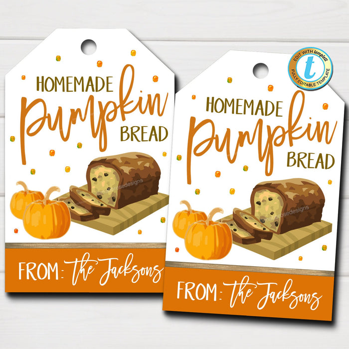Pumpkin Bread Gift Tags, Bakery Label, From the Kitchen Of, Homemade Gift, Employee Teacher Staff Nurse Week Appreciation,  Template