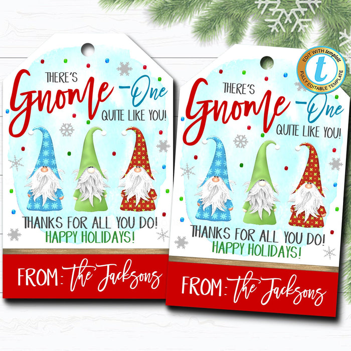 Christmas Gift Tags, Holiday Gnome Elf Holiday Appreciation Staff Employee Teacher, School Pto Pta Cute Funny Xmas Tag DIY  Template