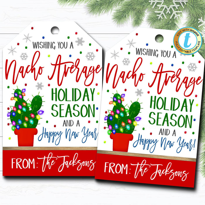 Christmas Gift Tags, Nacho Average Holiday, Fiesta Feliz Navidad Gift Label, Secret Santa Teacher Staff Salsa Xmas Tag DIY  Template