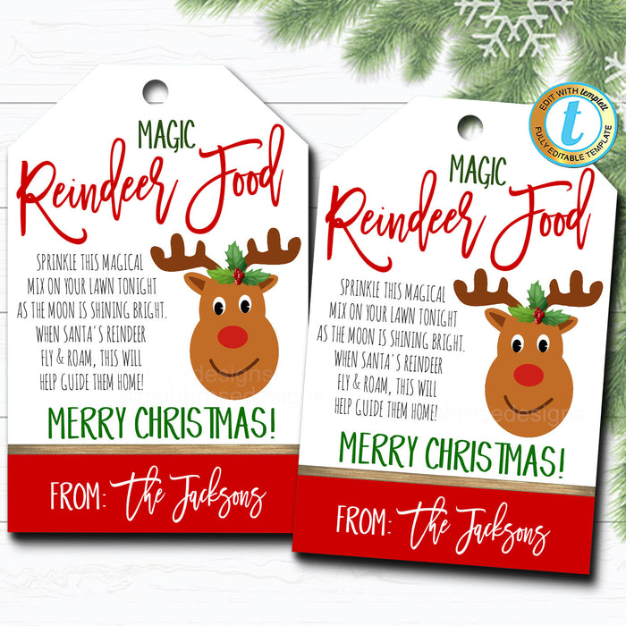 Christmas Gift Tags, Magic Reindeer Food, Teacher Classroom Party, Kid's Holiday Gift Hang Tag, Xmas Treat Label, DIY  Template
