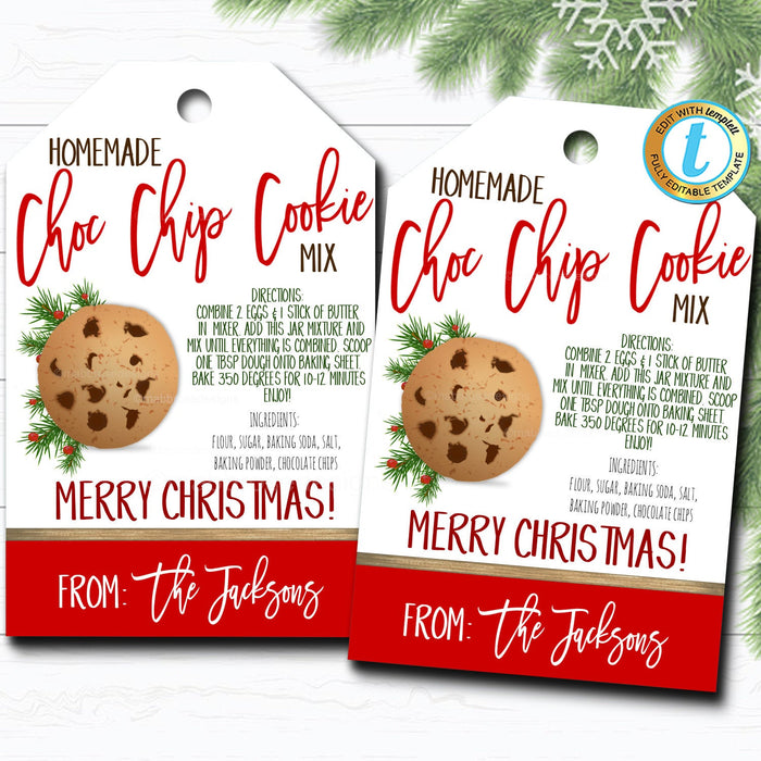 Christmas Gift Tags, Cookie Jar Mix, Cookie Recipe Tag Holiday Teacher Staff Secret Santa Gift Xmas Bakery Treat Label DIY  Template